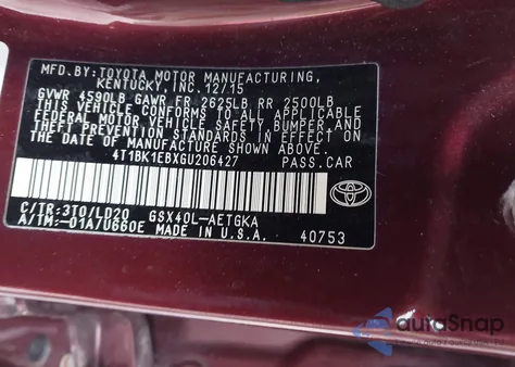 2016 Toyota Avalon Xle z USA, uszkodzony, nr VIN 4T1BK1EBXGU206427